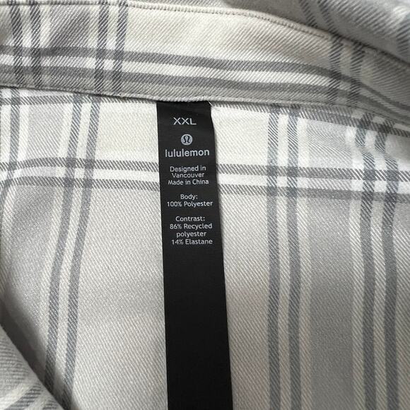 Lululemon Masons Peak Flannel SIZE XXL Gray White Plaid Long Sleeve Button Shirt - Picture 6 of 11